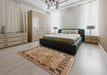 Mid-Century Modern Brown Sand Brown Oriental Rug in a Bedroom, urb820