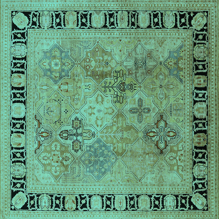 Square Machine Washable Oriental Turquoise Traditional Area Rugs, wshurb820turq