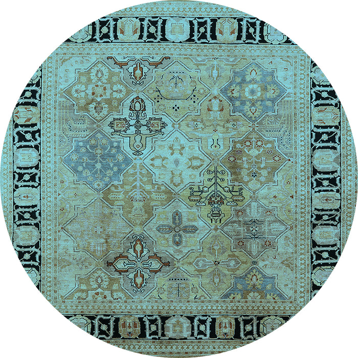 Round Machine Washable Oriental Light Blue Traditional Rug, wshurb820lblu