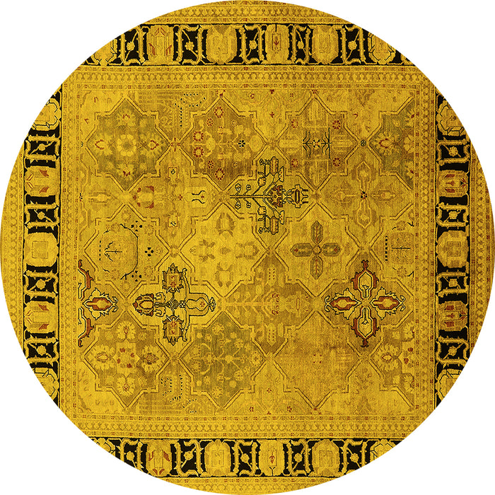 Round Oriental Yellow Traditional Rug, urb820yw