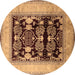 Round Oriental Brown Industrial Rug, urb821brn