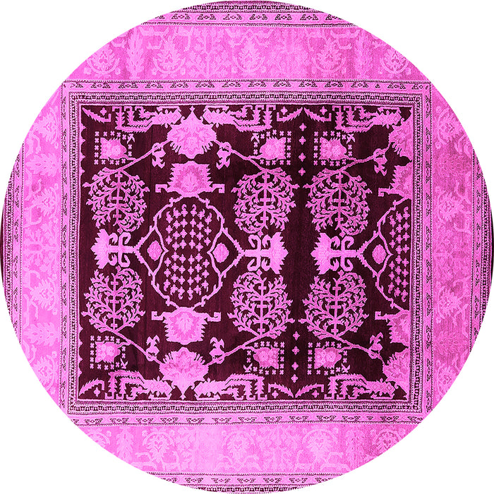 Round Machine Washable Oriental Pink Industrial Rug, wshurb821pnk