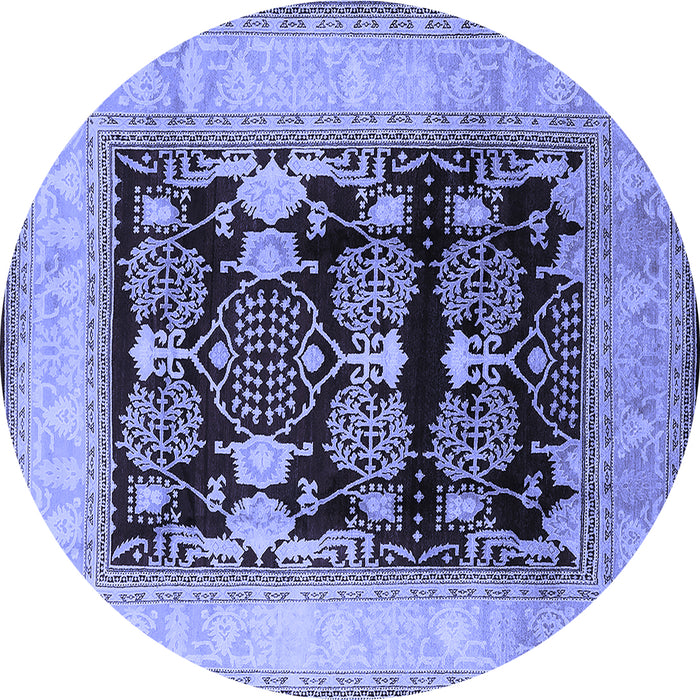 Round Machine Washable Oriental Blue Industrial Rug, wshurb821blu