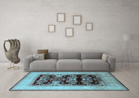 Machine Washable Oriental Light Blue Industrial Rug, wshurb821lblu