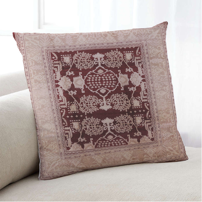 Lifestyle Image of Mid-Century Modern Urban Square Pastel Orange Throw Pillow, 18 inch by 18 inch, pwurb821