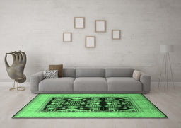 Machine Washable Oriental Emerald Green Industrial Area Rugs in a Living Room,, wshurb821emgrn