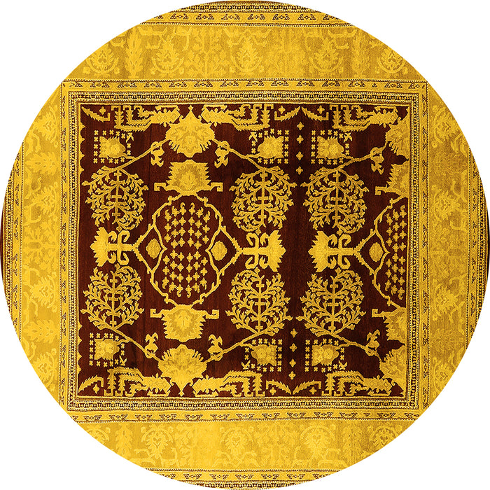 Round Machine Washable Oriental Yellow Industrial Rug, wshurb821yw