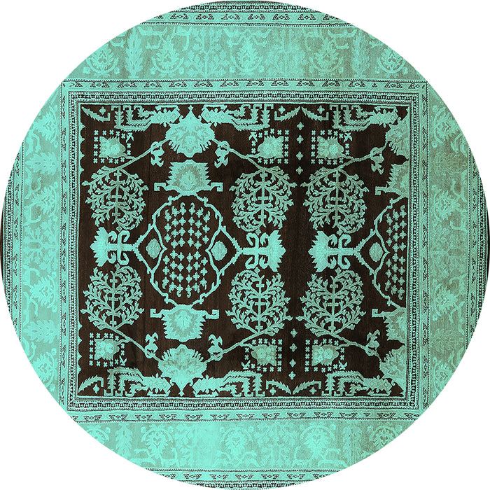 Round Machine Washable Oriental Turquoise Industrial Area Rugs, wshurb821turq