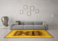 Machine Washable Oriental Yellow Industrial Rug, wshurb821yw