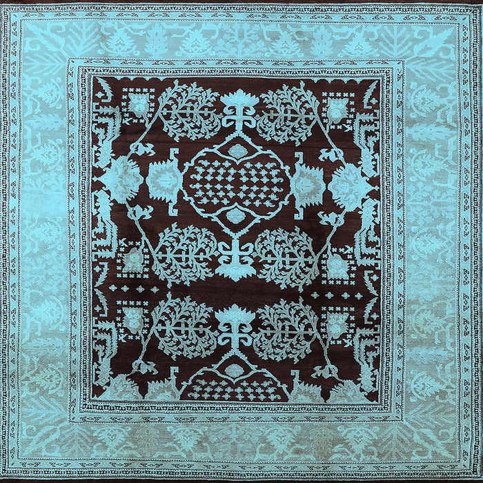 Square Machine Washable Oriental Light Blue Industrial Rug, wshurb821lblu