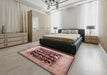 Mid-Century Modern Pastel Orange Oriental Rug in a Bedroom, urb821