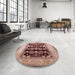 Round Mid-Century Modern Pastel Orange Oriental Rug in a Office, urb821