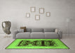 Machine Washable Oriental Green Industrial Area Rugs in a Living Room,, wshurb821grn