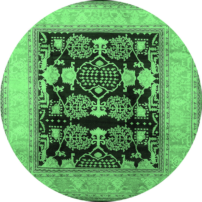 Round Machine Washable Oriental Emerald Green Industrial Area Rugs, wshurb821emgrn