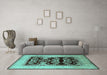 Machine Washable Oriental Turquoise Industrial Area Rugs in a Living Room,, wshurb821turq