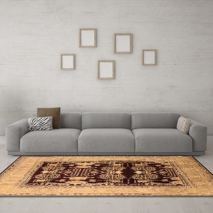 Machine Washable Oriental Brown Industrial Rug in a Living Room,, wshurb821brn
