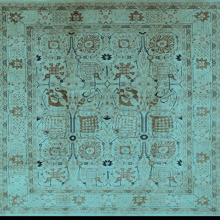 Square Machine Washable Oriental Light Blue Traditional Rug, wshurb822lblu