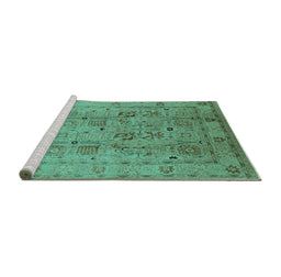 Sideview of Machine Washable Oriental Turquoise Traditional Area Rugs, wshurb822turq