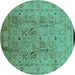 Round Oriental Turquoise Traditional Rug, urb822turq