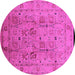 Round Machine Washable Oriental Pink Traditional Rug, wshurb822pnk