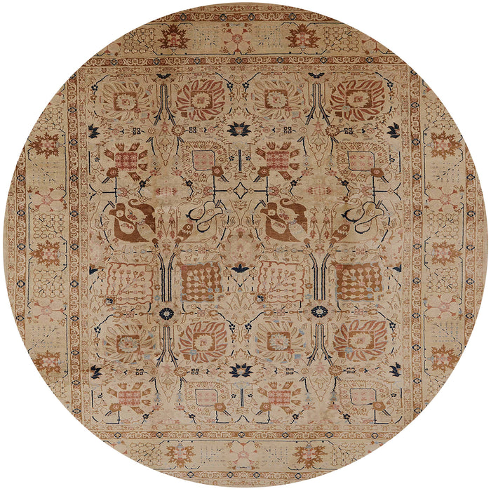 Round Mid-Century Modern Light Brown Oriental Rug, urb822