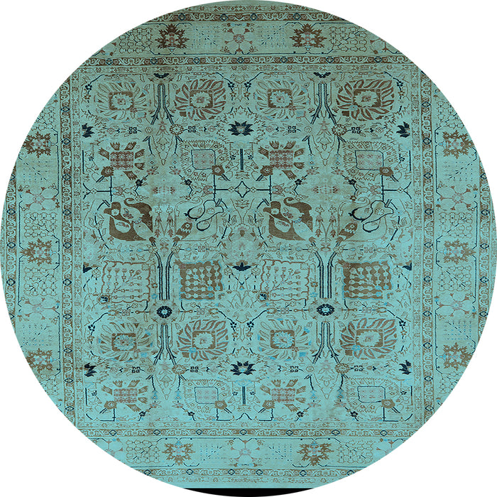 Round Oriental Light Blue Traditional Rug, urb822lblu