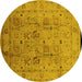 Round Machine Washable Oriental Yellow Traditional Rug, wshurb822yw