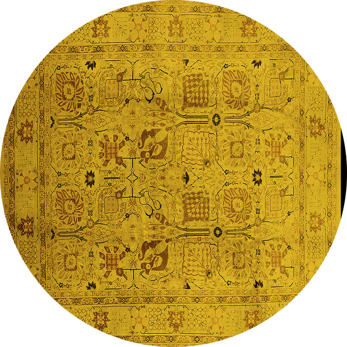 Round Oriental Yellow Traditional Rug, urb822yw