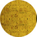 Round Oriental Yellow Traditional Rug, urb822yw