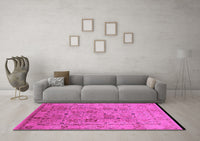 Machine Washable Oriental Pink Traditional Rug, wshurb822pnk