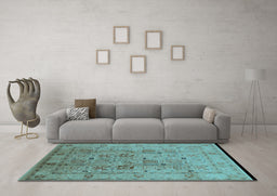 Machine Washable Oriental Light Blue Traditional Rug in a Living Room, wshurb822lblu