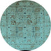 Round Machine Washable Oriental Light Blue Traditional Rug, wshurb822lblu