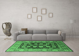 Machine Washable Oriental Emerald Green Industrial Area Rugs in a Living Room,, wshurb823emgrn