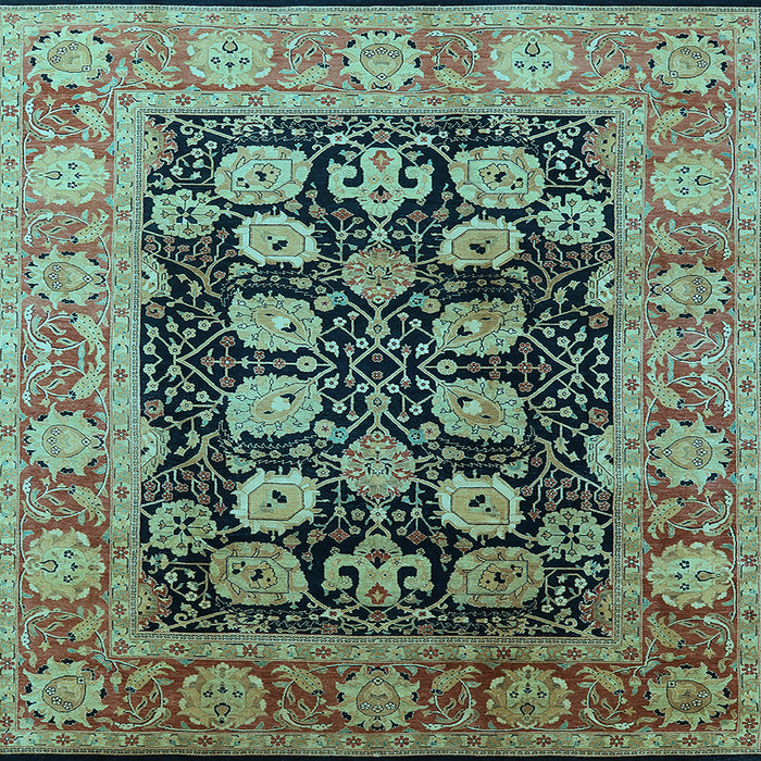 Square Machine Washable Oriental Light Blue Industrial Rug, wshurb823lblu