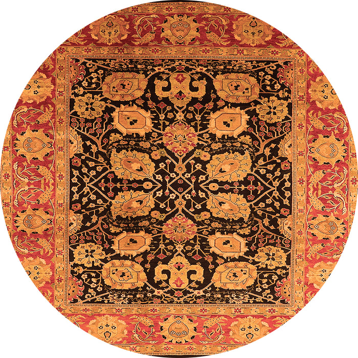 Round Machine Washable Oriental Orange Industrial Area Rugs, wshurb823org