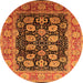 Round Machine Washable Oriental Orange Industrial Area Rugs, wshurb823org