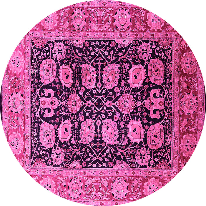 Round Machine Washable Oriental Pink Industrial Rug, wshurb823pnk