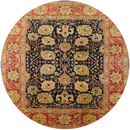 Round Mid-Century Modern Saffron Red Oriental Rug, urb823