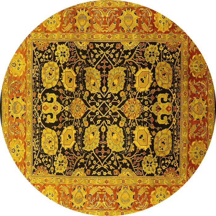 Round Machine Washable Oriental Yellow Industrial Rug, wshurb823yw