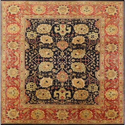 Square Mid-Century Modern Saffron Red Oriental Rug, urb823