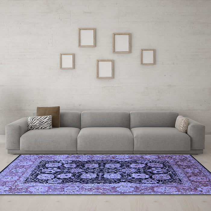 Machine Washable Oriental Blue Industrial Rug in a Living Room, wshurb823blu