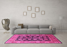Machine Washable Oriental Pink Industrial Rug in a Living Room, wshurb823pnk