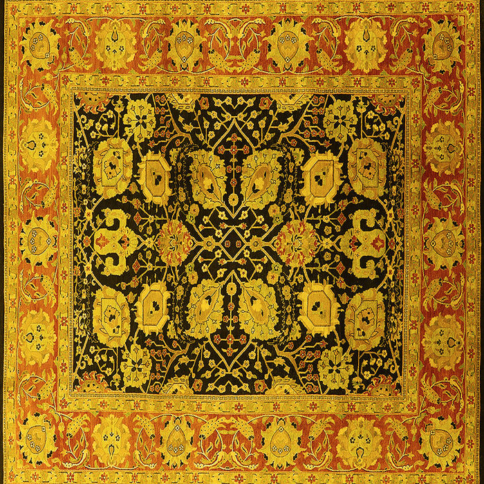 Square Machine Washable Oriental Yellow Industrial Rug, wshurb823yw