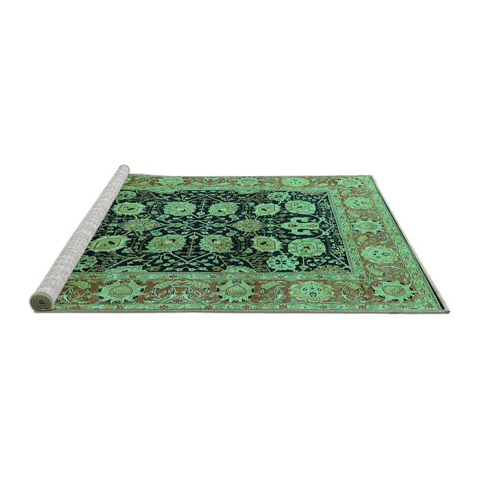 Sideview of Machine Washable Oriental Turquoise Industrial Area Rugs, wshurb823turq