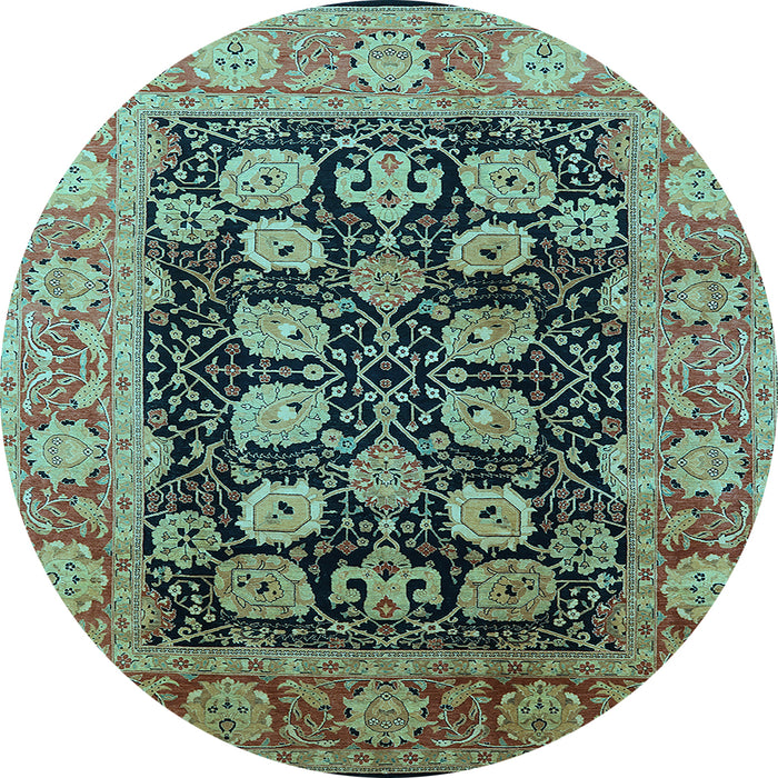 Round Machine Washable Oriental Light Blue Industrial Rug, wshurb823lblu