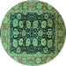 Round Machine Washable Oriental Turquoise Industrial Area Rugs, wshurb823turq