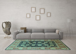 Machine Washable Oriental Light Blue Industrial Rug in a Living Room, wshurb823lblu