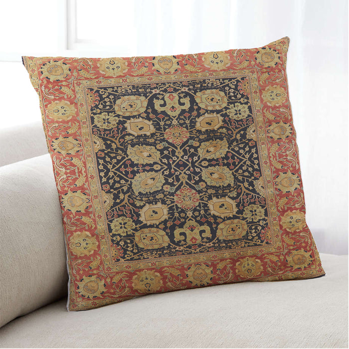 Lifestyle Image of Mid-Century Modern Urban Square Saffron Red Throw Pillow, 18 inch by 18 inch, pwurb823