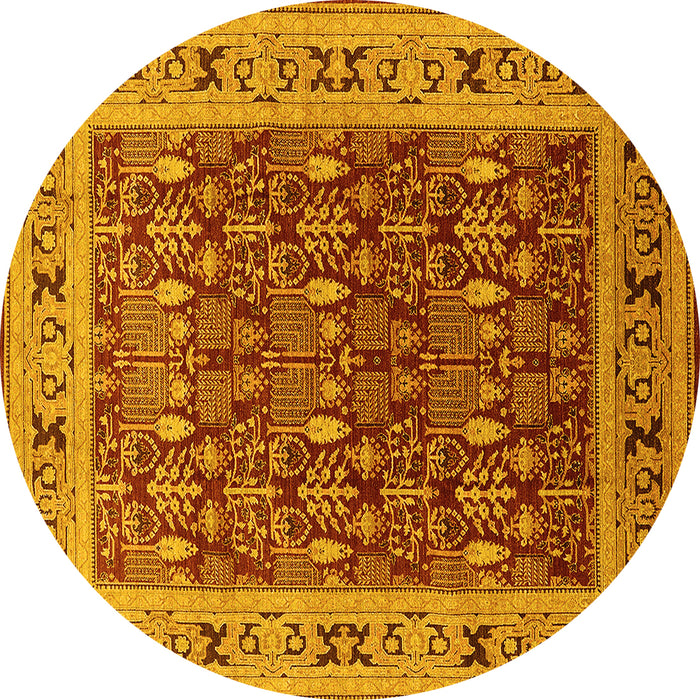 Round Machine Washable Oriental Yellow Industrial Rug, wshurb824yw
