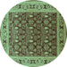 Round Machine Washable Oriental Turquoise Industrial Area Rugs, wshurb824turq